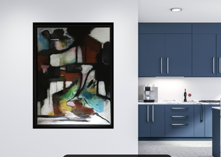 Abstrakt maleri omsorg 80x60 visuelt i køkken 