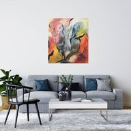 Abstrakt maleri i  tynde lag med akrylfarver100x100